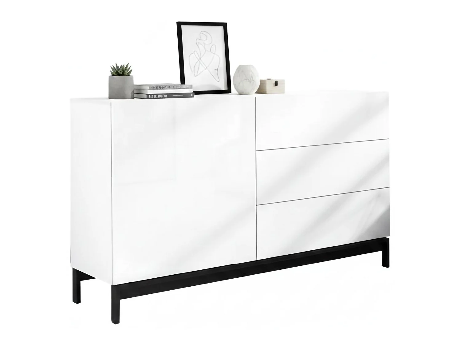 Dmora Kast Sebastiano 40x110x47.7h cm Hoogglans Wit, 1 Schap, 3 Laden, Buffet 2 Vakken, Gemaakt in Italië