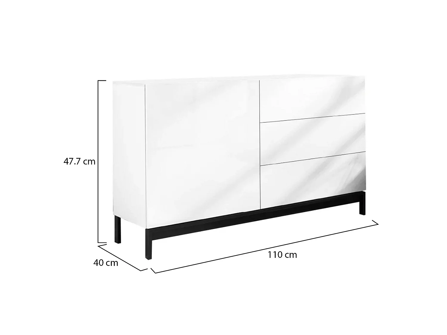 Dmora Kast Sebastiano 40x110x47.7h cm Hoogglans Wit, 1 Schap, 3 Laden, Buffet 2 Vakken, Gemaakt in Italië