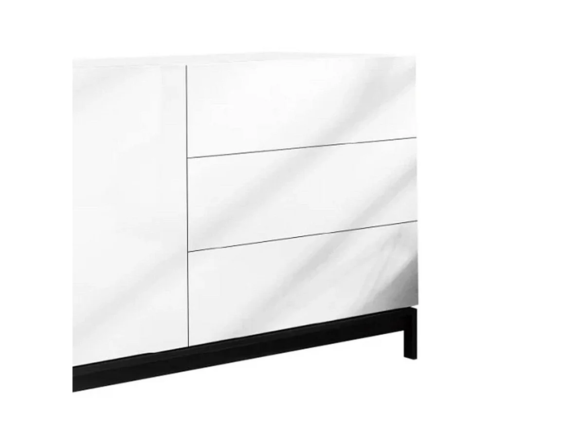Dmora Kast Sebastiano 40x110x47.7h cm Hoogglans Wit, 1 Schap, 3 Laden, Buffet 2 Vakken, Gemaakt in Italië