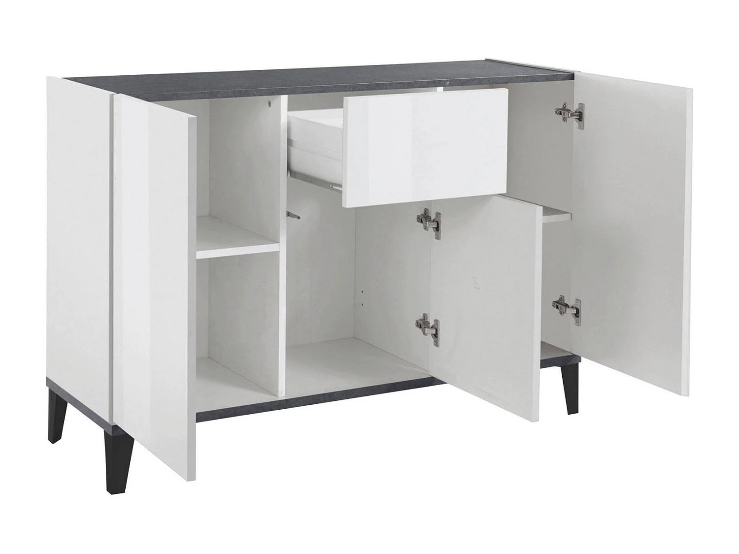 Aparador Giorgio, Aparador de cocina con 3 puertas y 1 cajón, Buffet de salón, Aparador de cocina, 100% Made in Italy, 120x40h82 cm, Blanco brillo y pizarra