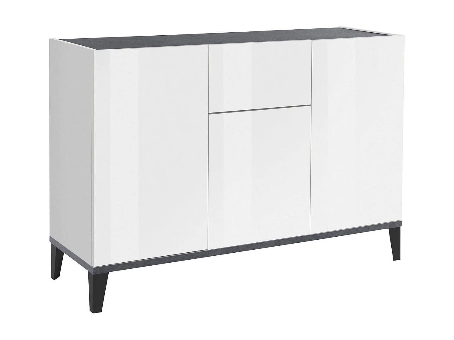 Giorgio dressoir, Keukendressoir met 3 deuren en 1 lade, Woonkamerbuffet, Keukendressoir, 100% Made in Italy, 120x40h82 cm, Glanzend wit en leisteen