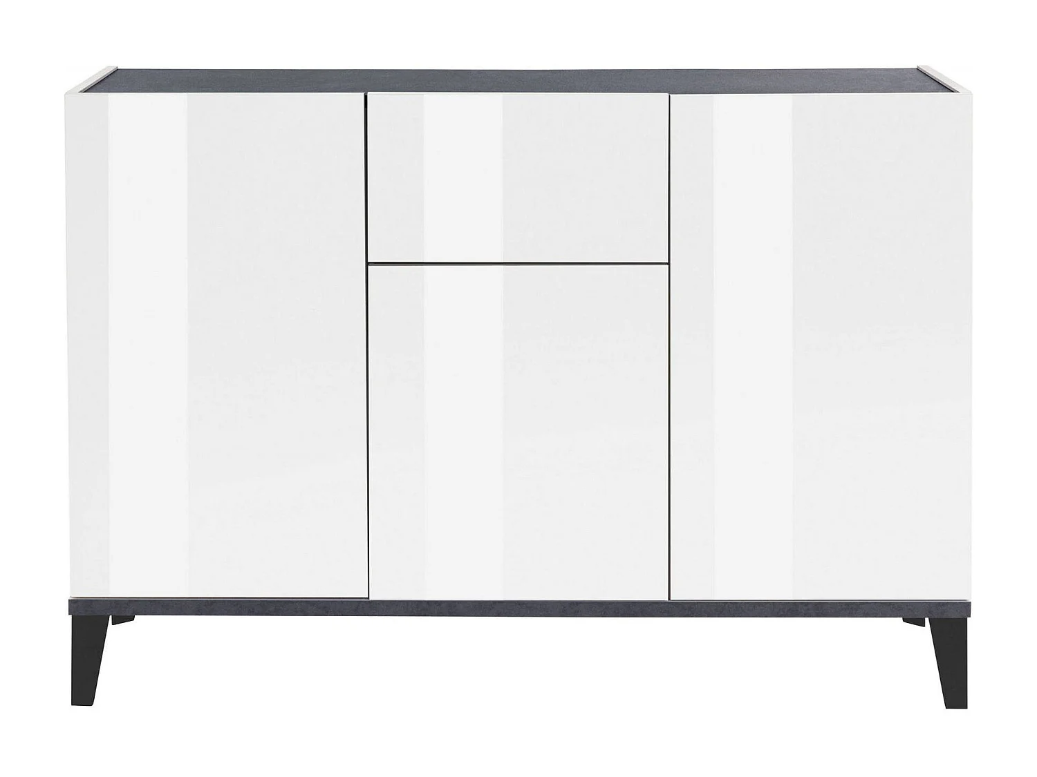 Dmora Dressoir Giorgio 40x120x82 cm Wit Glans 2 Planken, 1 Lade, 3 Deuren Made in Italy