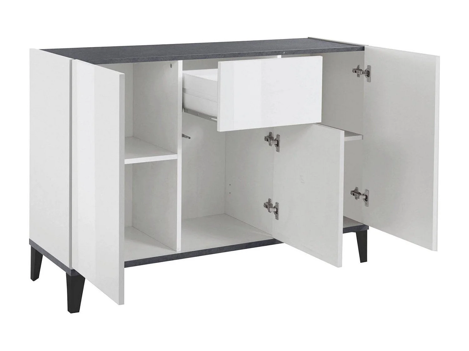 Dmora Dressoir Giorgio 40x120x82 cm Wit Glans 2 Planken, 1 Lade, 3 Deuren Made in Italy