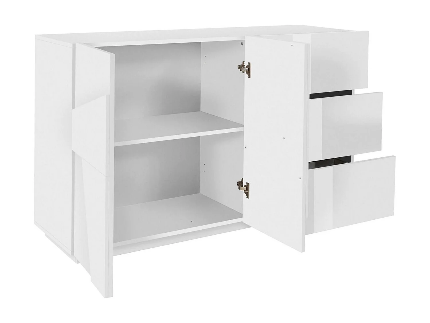 Noè dressoir, Keukendressoir met 2 deuren en 3 laden, Woonkamerbuffet, 100% Made in Italy, 143x44h86 cm, Glanzend wit