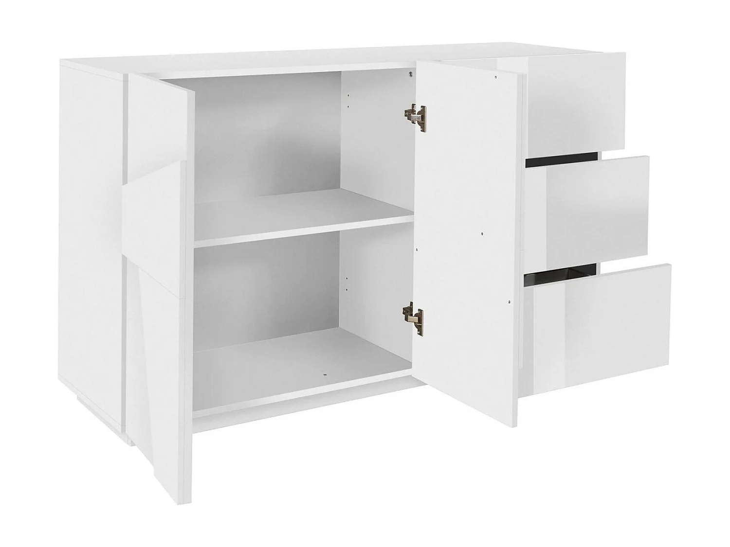 Aparador Noè, Aparador de cozinha com 2 portas e 3 gavetas, Buffet de sala, 100% Fabricado em Itália, 143x44h86 cm, Branco brilhante