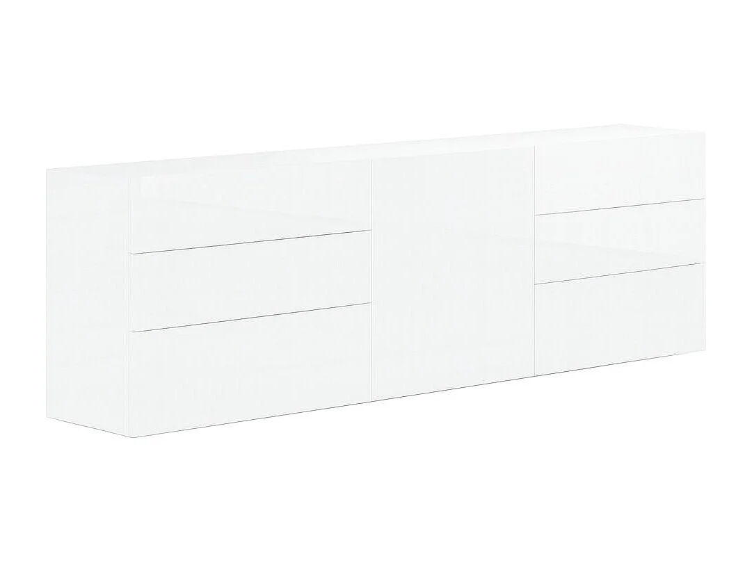 Elio dressoir, Keukendressoir met 1 deur en 6 laden, Woonkamerbuffet, Keukendressoir, 100% Made in Italy, 170x40h35 cm, Glanzend wit