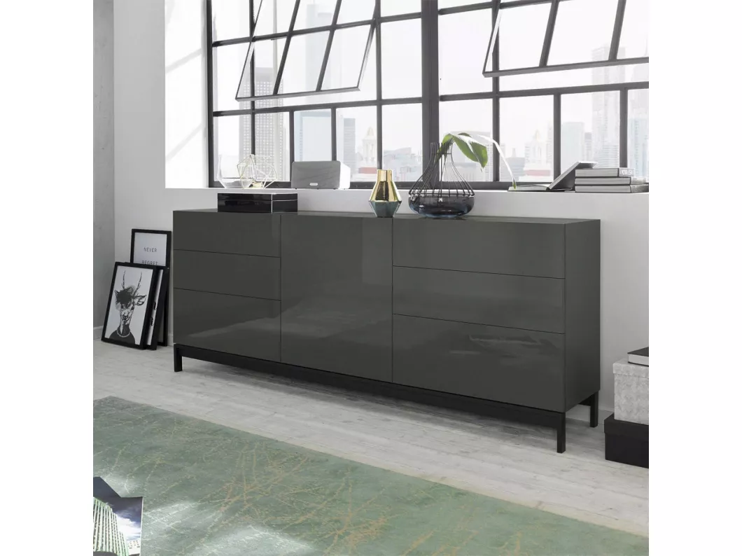 Kauf Unique Kommode Edi, Küchen-Sideboard mit 1 Tür und 6 Schubladen, Wohnzimmer-Buffet, Küchen-Sideboard, 100 % Made in Italy, 170 x 40 x 47 cm, glänzendes Anthrazit