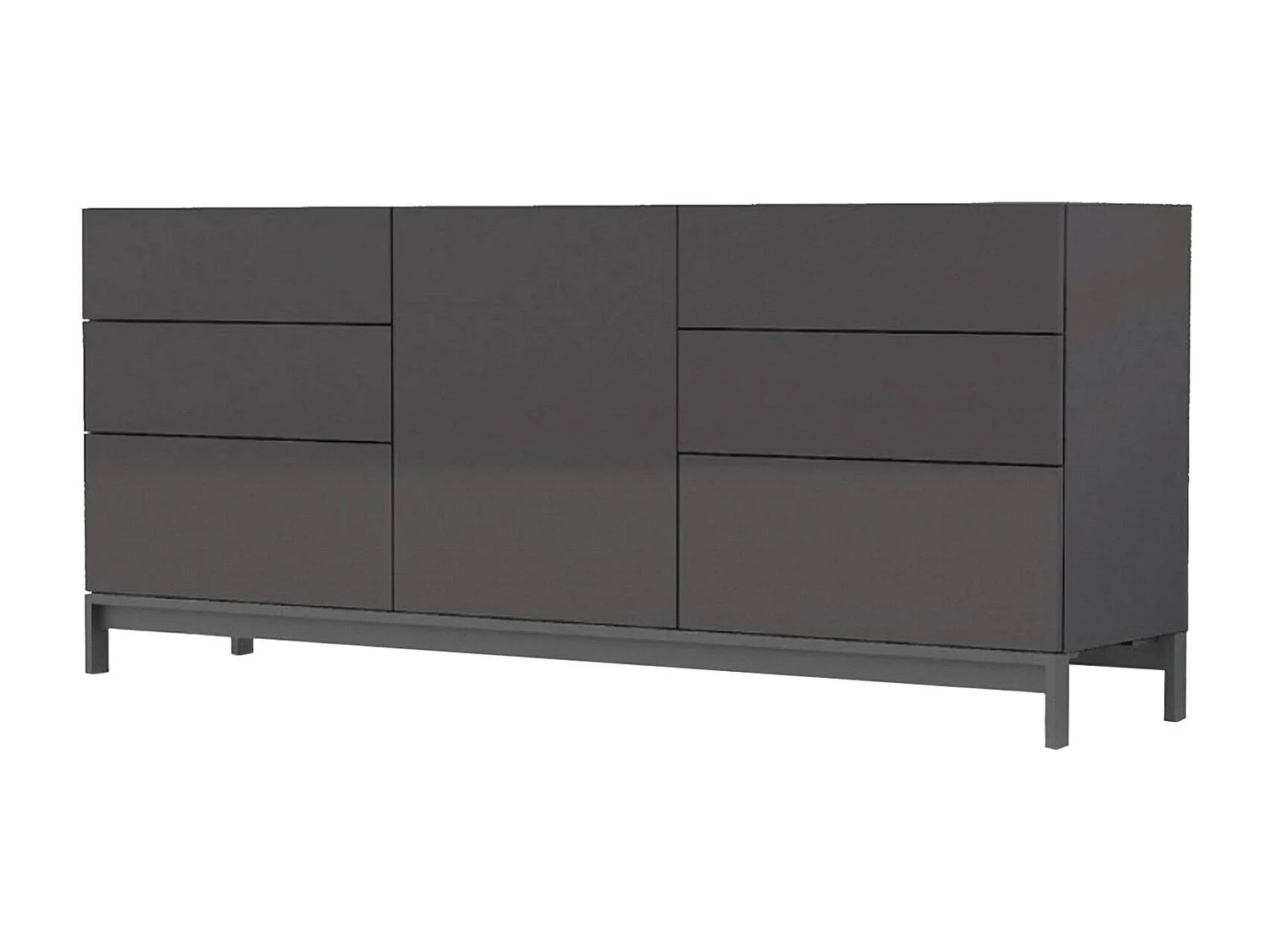 Edi dressoir, Keukendressoir met 1 deur en 6 laden, Woonkamerbuffet, Keukendressoir, 100% Made in Italy, 170x40h47 cm, Glanzend Antraciet