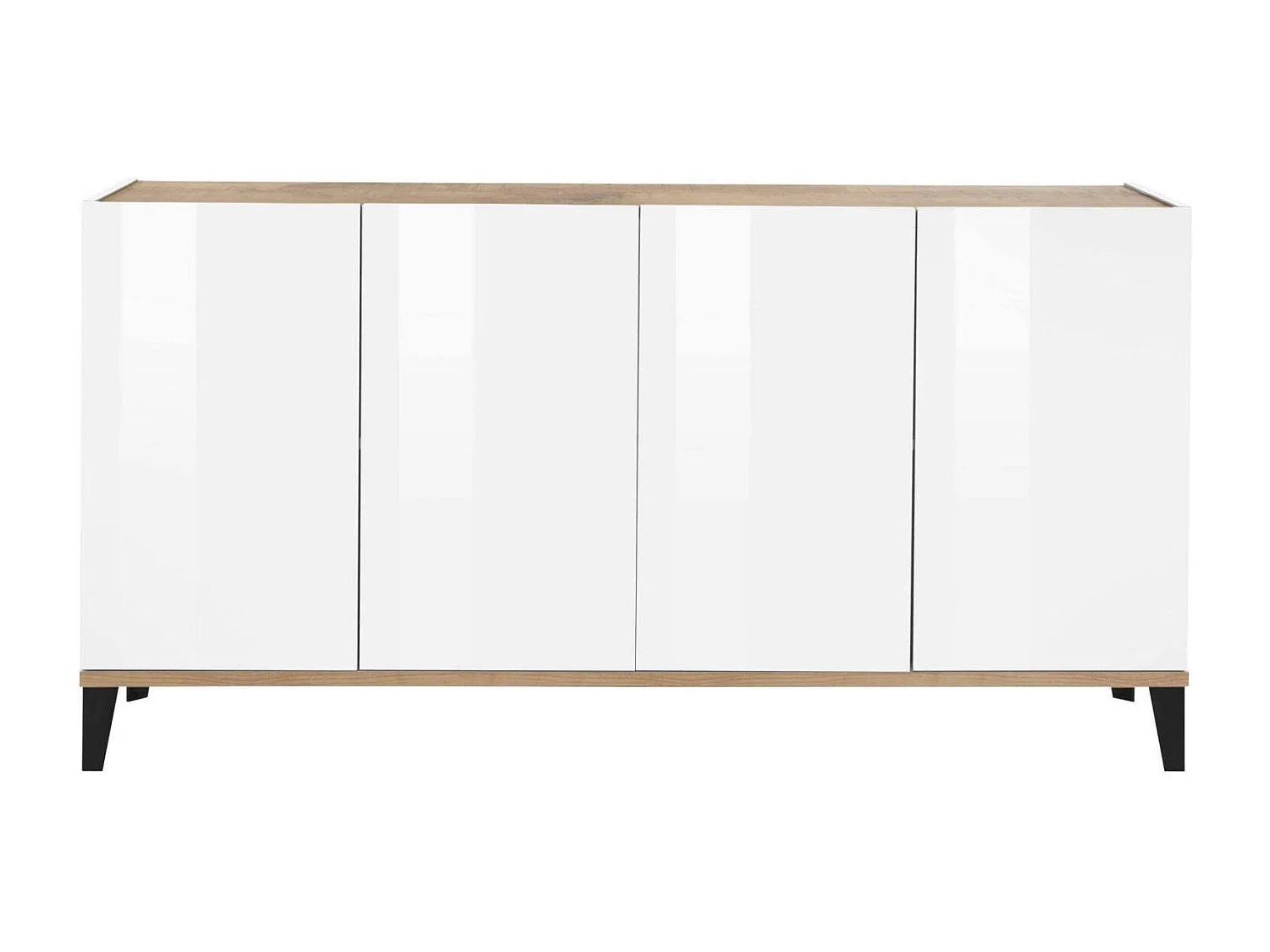 Liam Dressoir, Keukendressoir met 4 deuren, Woonkamerbuffet, 100% Made in Italy, 160x40h82 cm, Glanzend wit en esdoorn