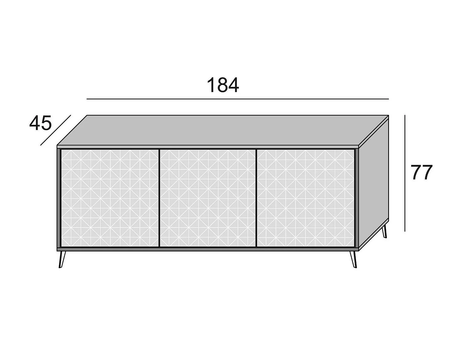 Buffet Fresia, Buffet avec 3 portes et 1 étagère réglable, Buffet de salon élégant, Meuble TV, 100% Made in Italy, 184x45h77 cm, Blanc et Ciment