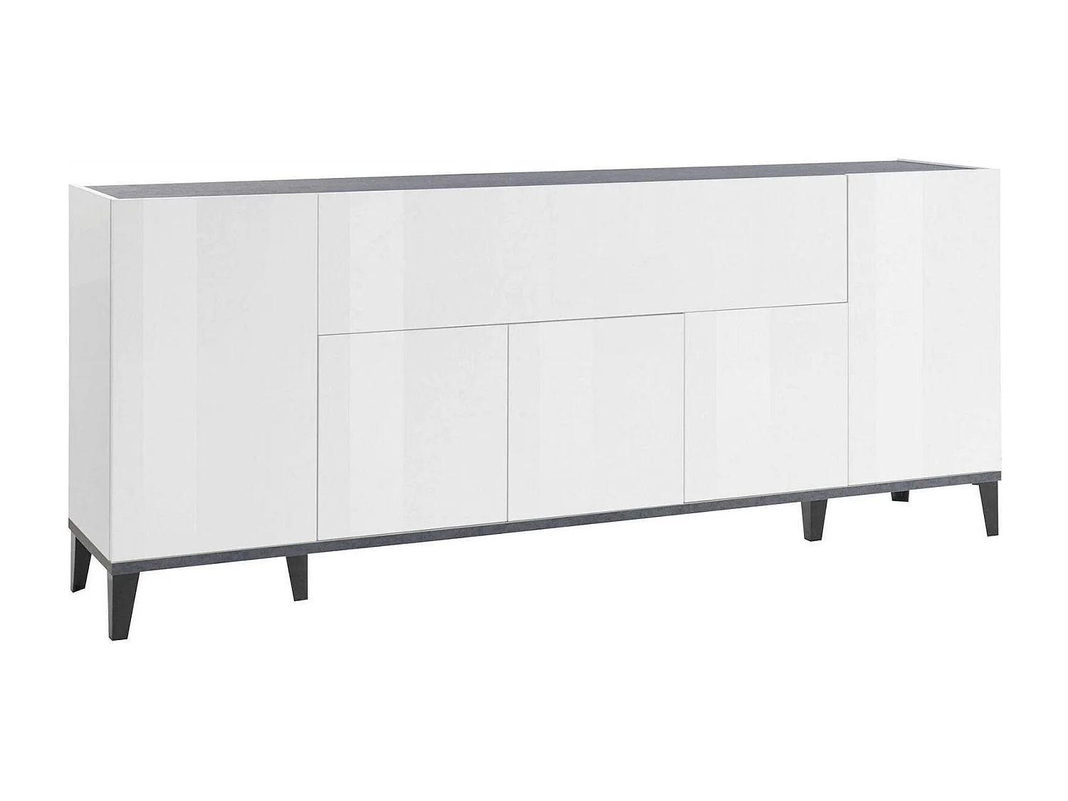Aparador Vittorio, aparador de cozinha 6 portas, Buffet de sala, 100% Fabricado na Itália, 200x40h82 cm, Branco brilhante e ardósia