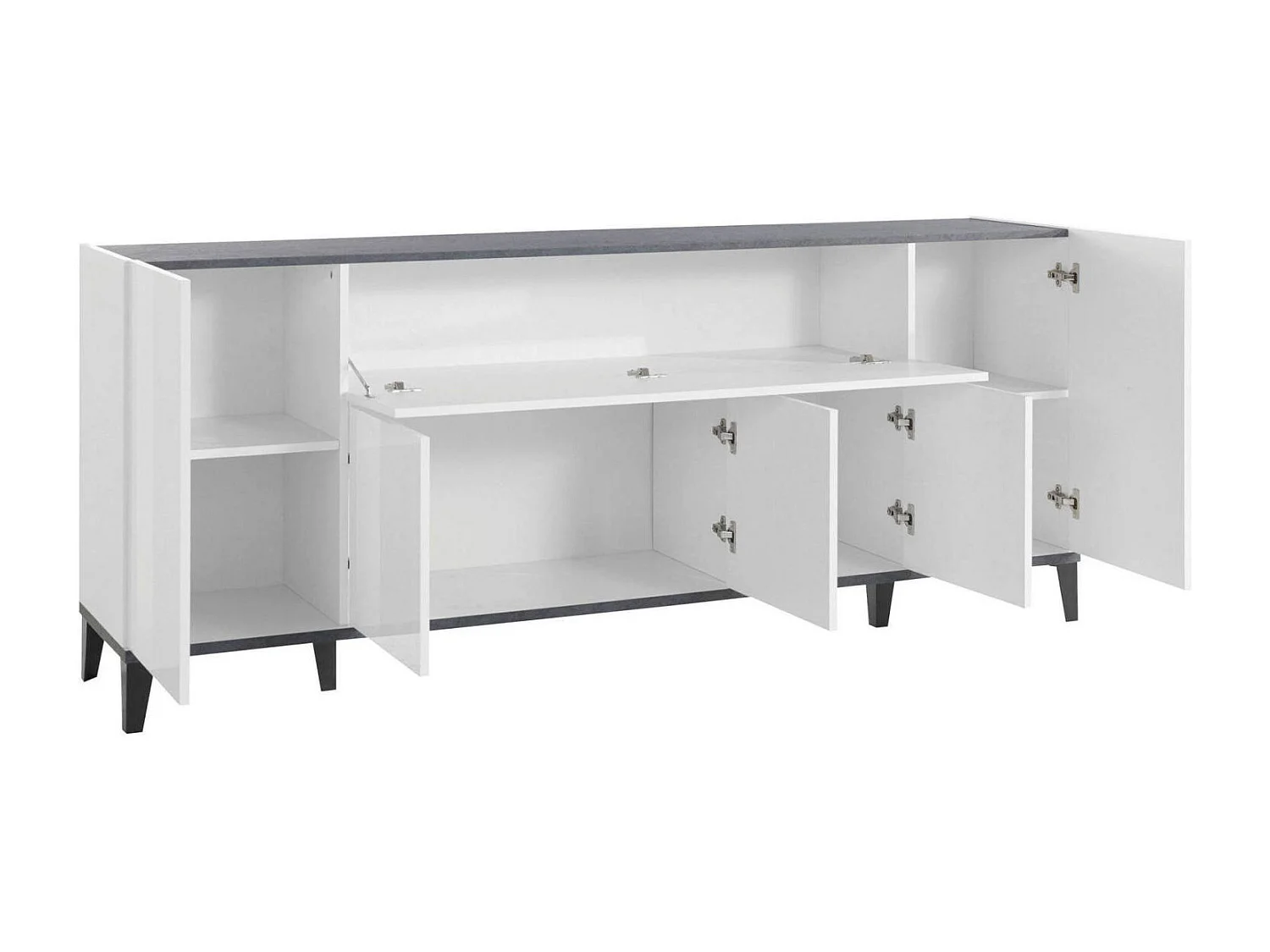 Aparador Vittorio, aparador de cozinha 6 portas, Buffet de sala, 100% Fabricado na Itália, 200x40h82 cm, Branco brilhante e ardósia