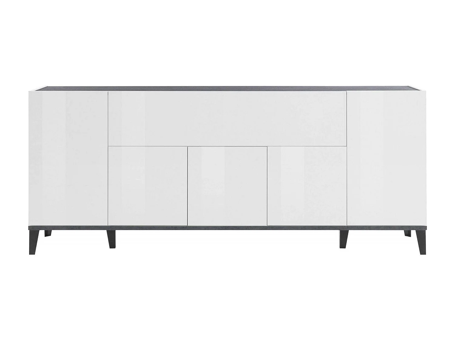 Aparador Vittorio, aparador de cozinha 6 portas, Buffet de sala, 100% Fabricado na Itália, 200x40h82 cm, Branco brilhante e ardósia