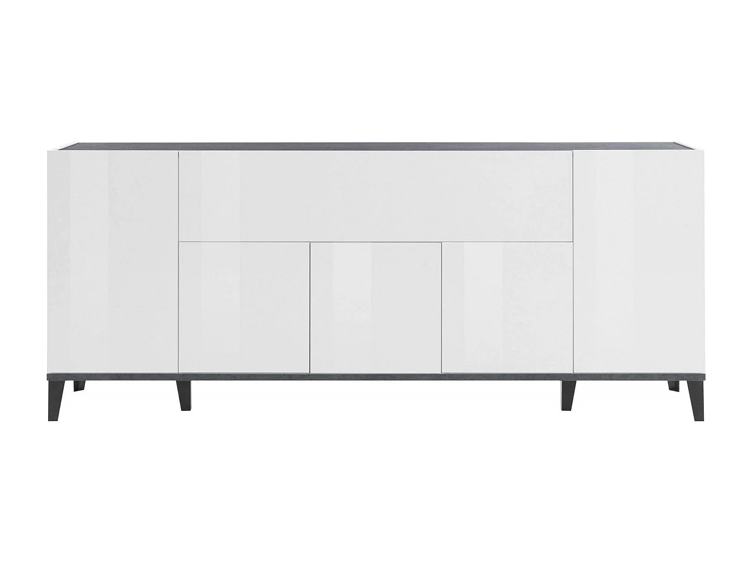 Vittorio dressoir, 6-deurs keukendressoir, Woonkamerbuffet, 100% Made in Italy, 200x40h82 cm, Glanzend wit en leisteen