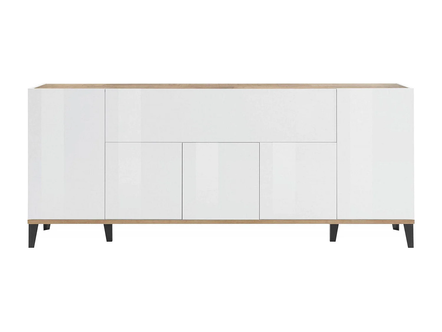 Buffet Vittorio, buffet de cuisine avec 6 portes, buffet de salon, 100% Made in Italy, 200x40h82 cm, blanc brillant et érable