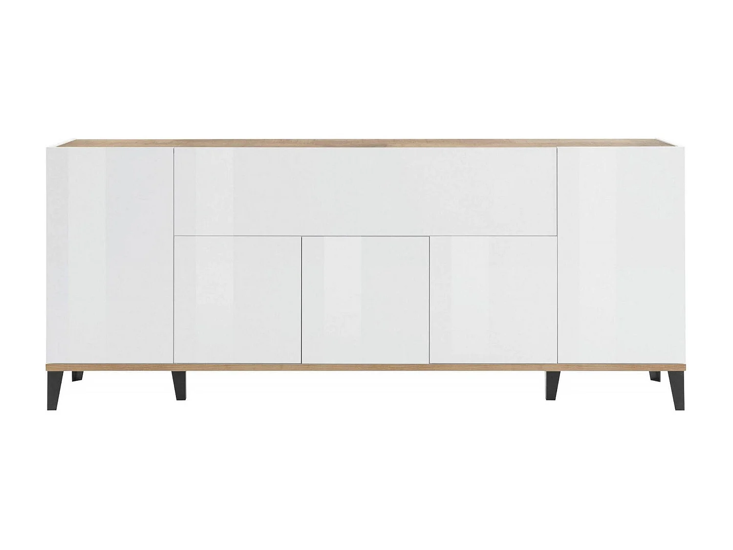 Buffet Vittorio, buffet de cuisine avec 6 portes, buffet de salon, 100% Made in Italy, 200x40h82 cm, blanc brillant et érable