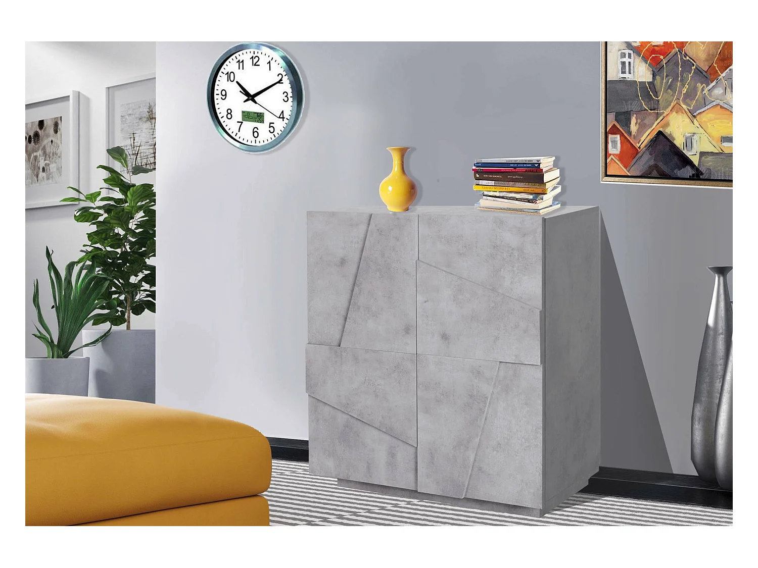 Buffet Raoul, Buffet de cuisine avec 2 portes, Buffet de salon, 100% Made in Italy, 81x44h86 cm, Ciment