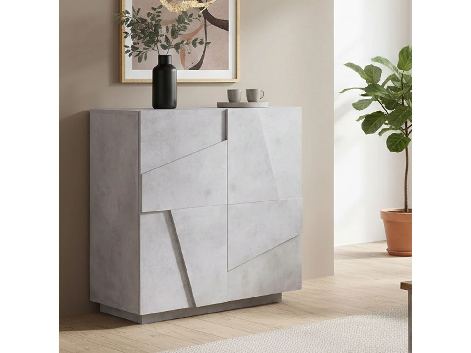 Aparador Raoul, Aparador de cozinha com 2 portas, Buffet de sala, 100% Fabricado na Itália, 81x44h86 cm, Cimento