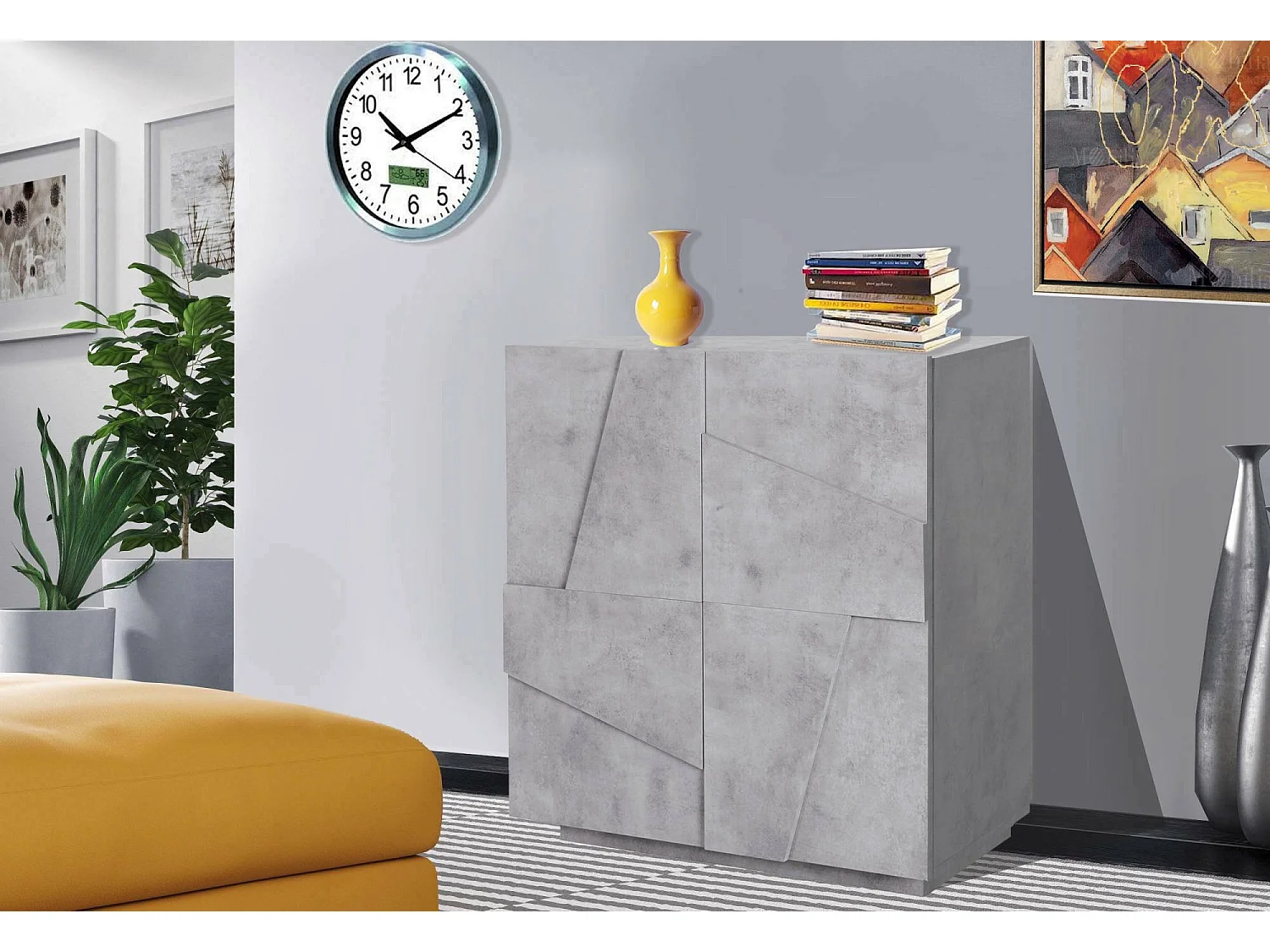 Aparador Raoul, Aparador de cozinha com 2 portas, Buffet de sala, 100% Fabricado na Itália, 81x44h86 cm, Cimento