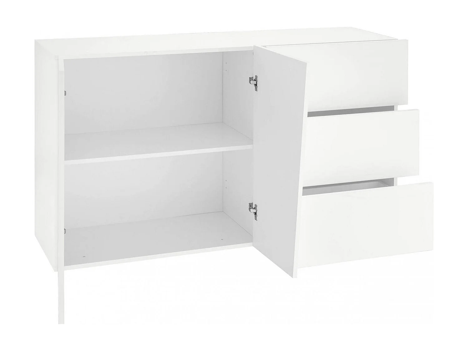 Italo dressoir, Keukendressoir met 2 deuren en 3 laden, Woonkamerbuffet, 100% Made in Italy, 141x43h86 cm, Glanzend wit