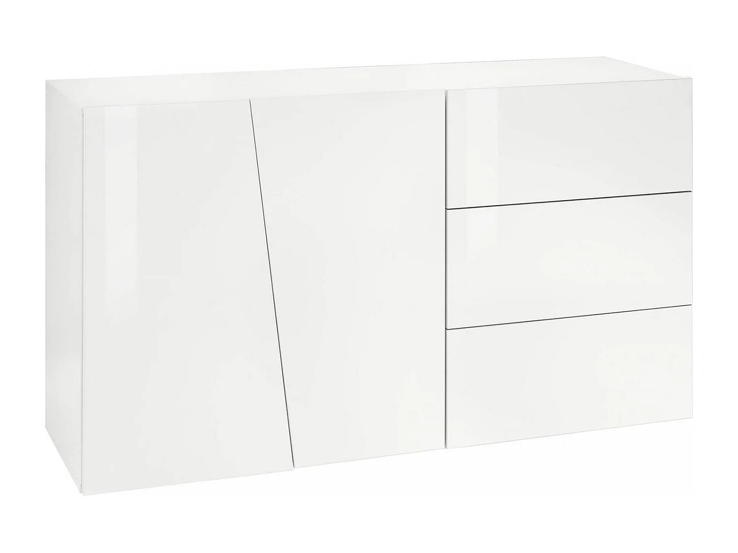 Aparador Italo, Aparador de cocina con 2 puertas y 3 cajones, Buffet de salón, 100% Made in Italy, 141x43h86 cm, Blanco brillo