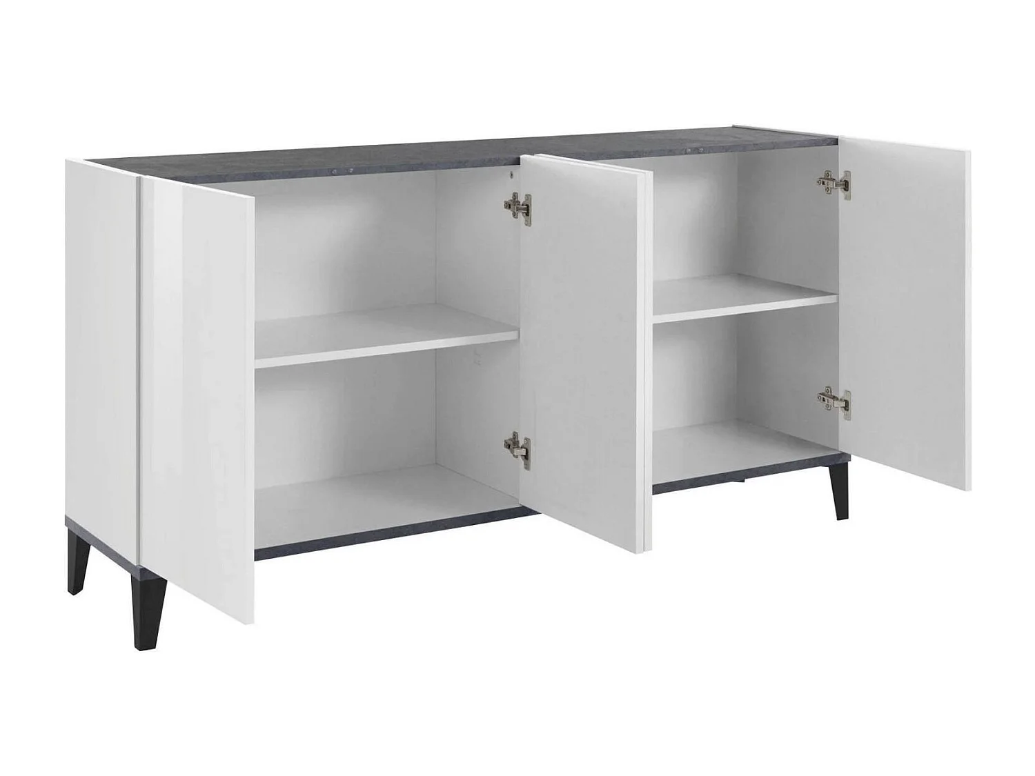 Buffet Liam, Buffet de cuisine 4 portes, Buffet de salon, 100% Made in Italy, 160x40h82 cm, Blanc brillant et ardoise