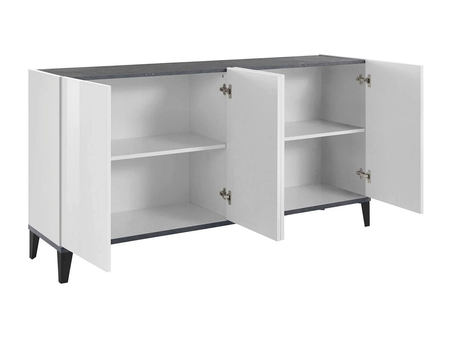 Buffet Liam, Buffet de cuisine 4 portes, Buffet de salon, 100% Made in Italy, 160x40h82 cm, Blanc brillant et ardoise