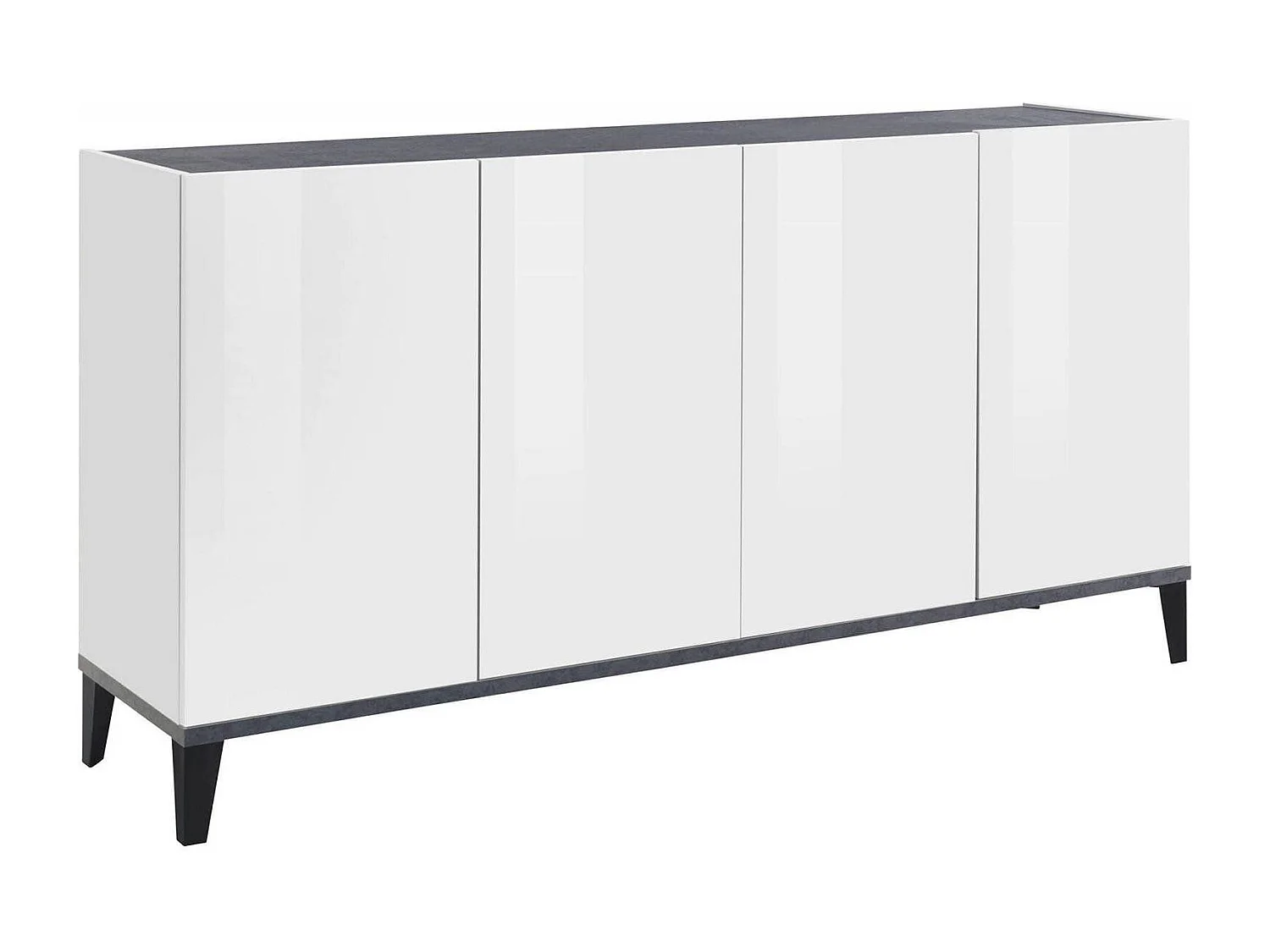 Buffet Liam, Buffet de cuisine 4 portes, Buffet de salon, 100% Made in Italy, 160x40h82 cm, Blanc brillant et ardoise