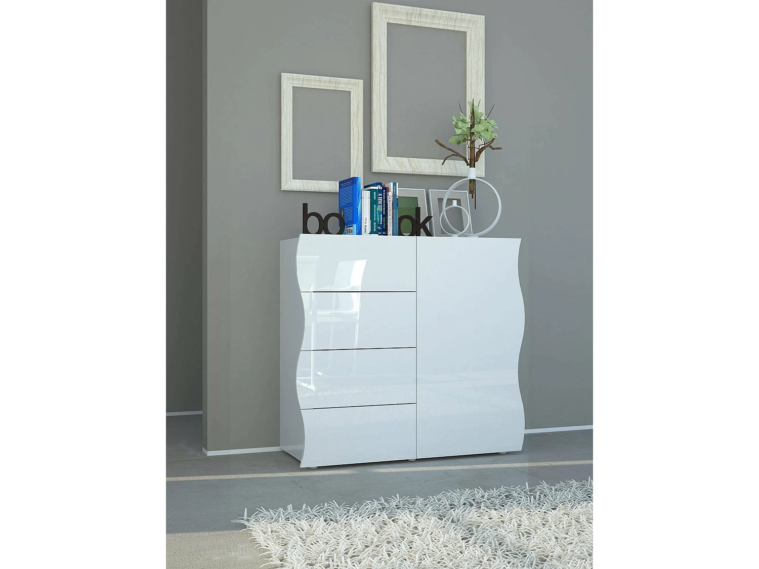 Giuseppe Dressoir, Keukendressoir met 4 deuren en 1 lade, Woonkamerbuffet, 100% Made in Italy, 90x40h81 cm, Glanzend wit