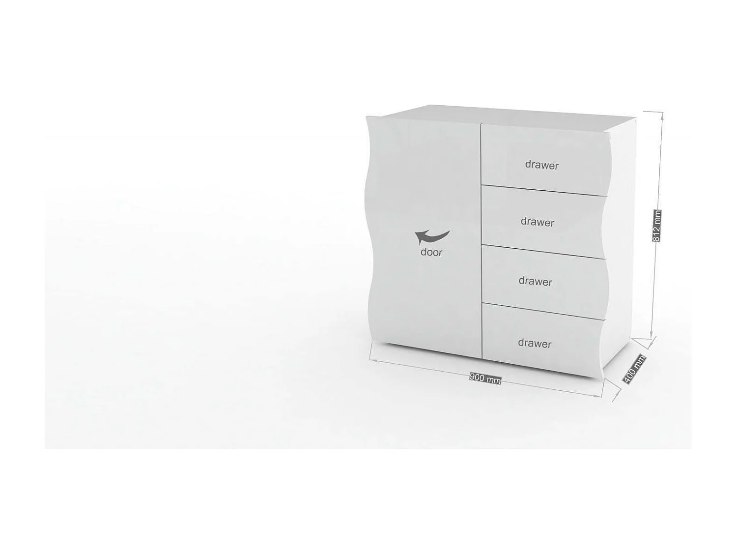 Buffet Giuseppe, Buffet de cuisine avec 4 portes et 1 tiroir, Buffet de salon, 100% Made in Italy, 90x40h81 cm, Blanc brillant