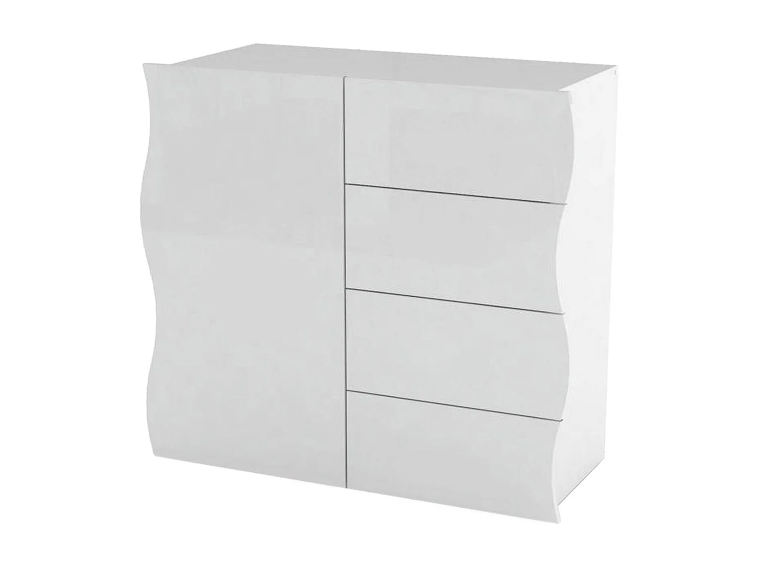 Dmora Dressoir Giuseppe 40x90x81h cm Wit Glanzend, 1 Plank, 4 Laden, Buffet 2 Vakken, Made in Italy