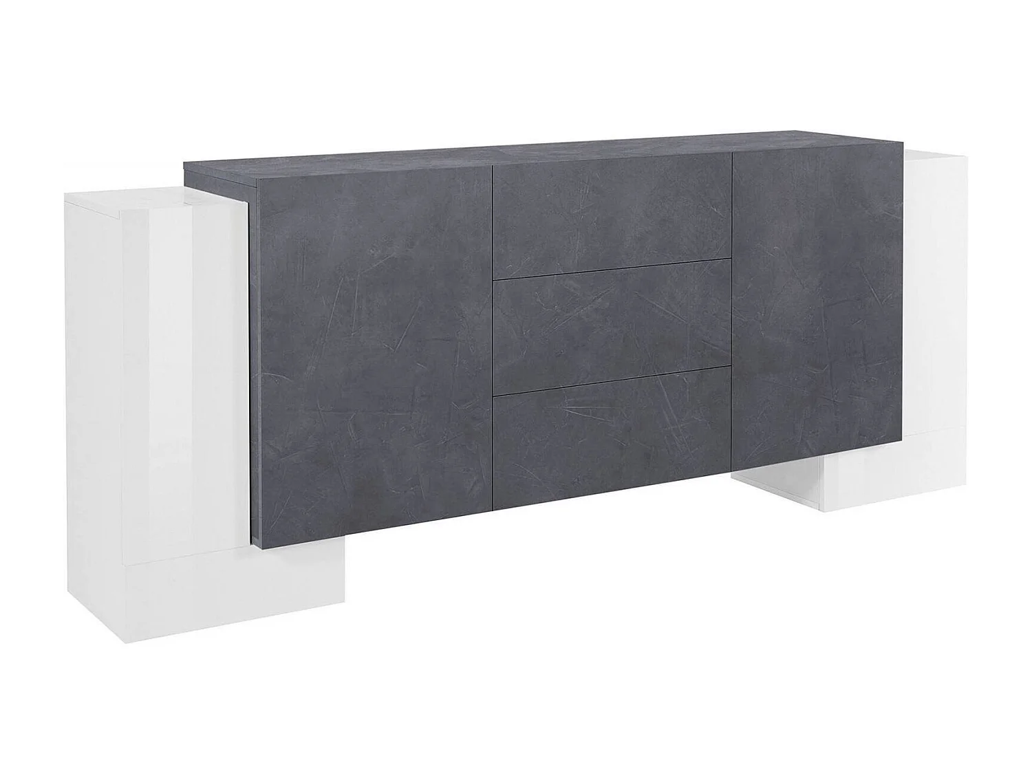 Credenza Fabio, Madia da cucina a 2 ante e 3 cassetti, Buffet da soggiorno, Madia da cucina, 100% Made in Italy, cm 210x45h85, Bianco lucido e Ardesia