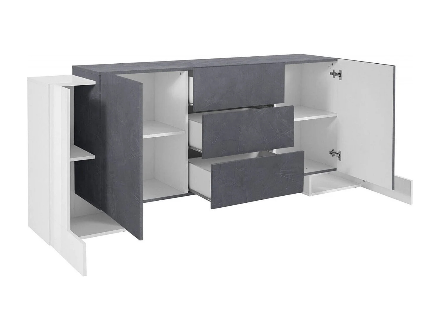 Credenza Fabio, Madia da cucina a 2 ante e 3 cassetti, Buffet da soggiorno, Madia da cucina, 100% Made in Italy, cm 210x45h85, Bianco lucido e Ardesia