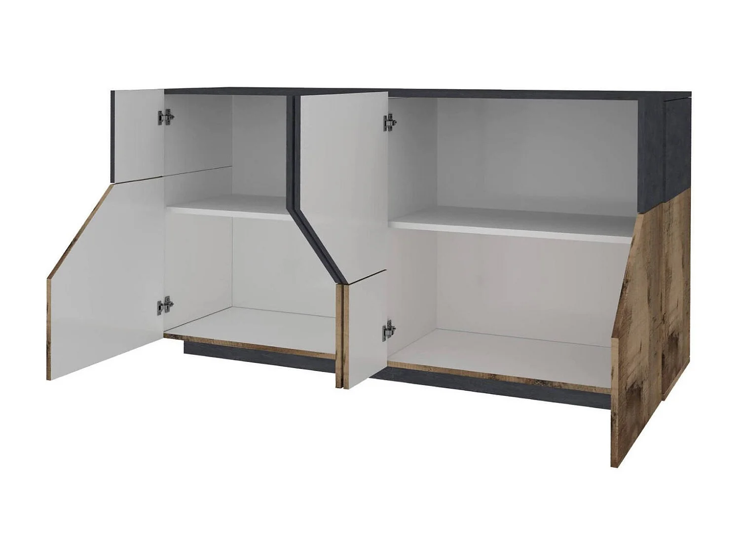 Buffet Carlo, Buffet de cuisine avec 4 portes géométriques, Buffet de salon, Buffet de cuisine, 100% Made in Italy, 159x43h86 cm, Ardoise et Érable