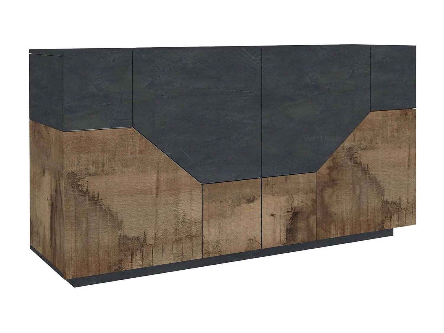 Buffet Carlo, Buffet de cuisine avec 4 portes géométriques, Buffet de salon, Buffet de cuisine, 100% Made in Italy, 159x43h86 cm, Ardoise et Érable