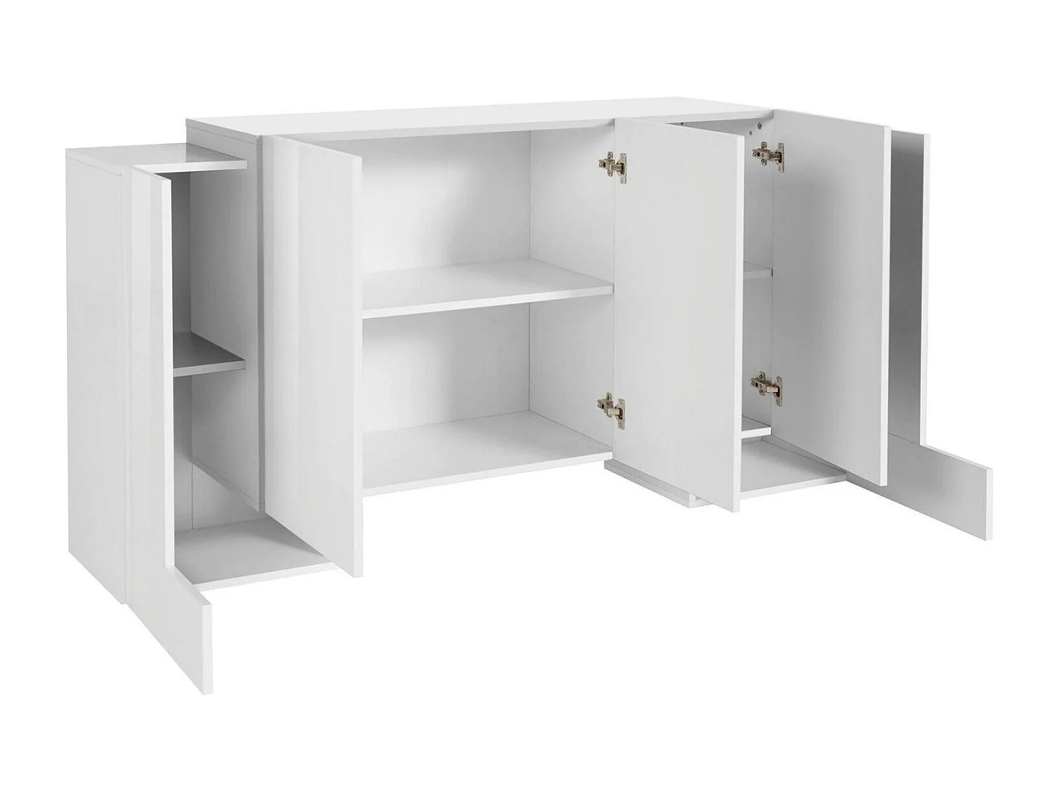 Buffet Logan, Buffet de cuisine 5 portes, Buffet de salon, 100% Made in Italy, 170x45h85 cm, Blanc brillant