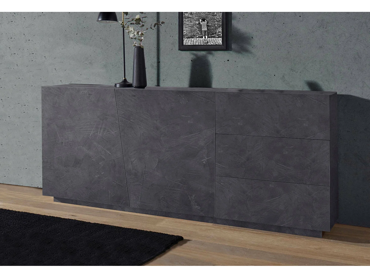 John dressoir, Keukendressoir met 2 deuren en 3 laden, Woonkamerbuffet, 100% Made in Italy, 180x43h86 cm, Leisteen