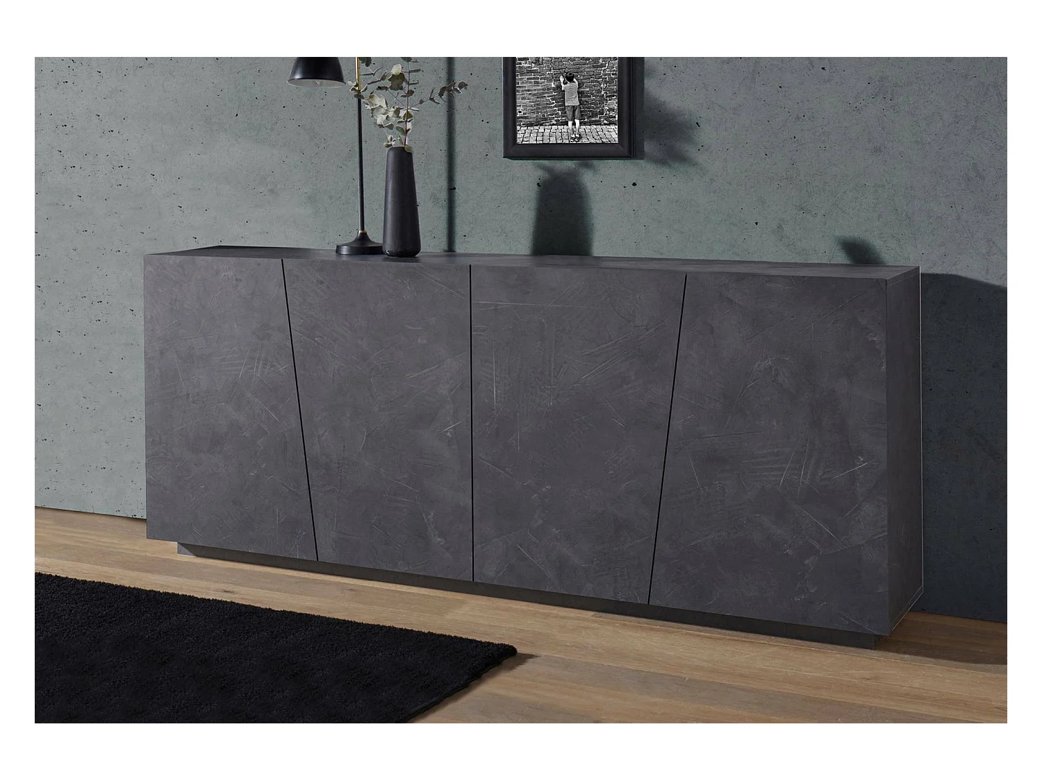 Buffet Oscar, Buffet de cuisine 4 portes, Buffet de salon, 100% Made in Italy, 200x43h86 cm, Ardoise