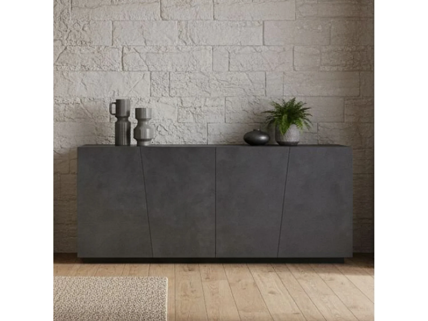 Buffet Oscar, Buffet de cuisine 4 portes, Buffet de salon, 100% Made in Italy, 200x43h86 cm, Ardoise