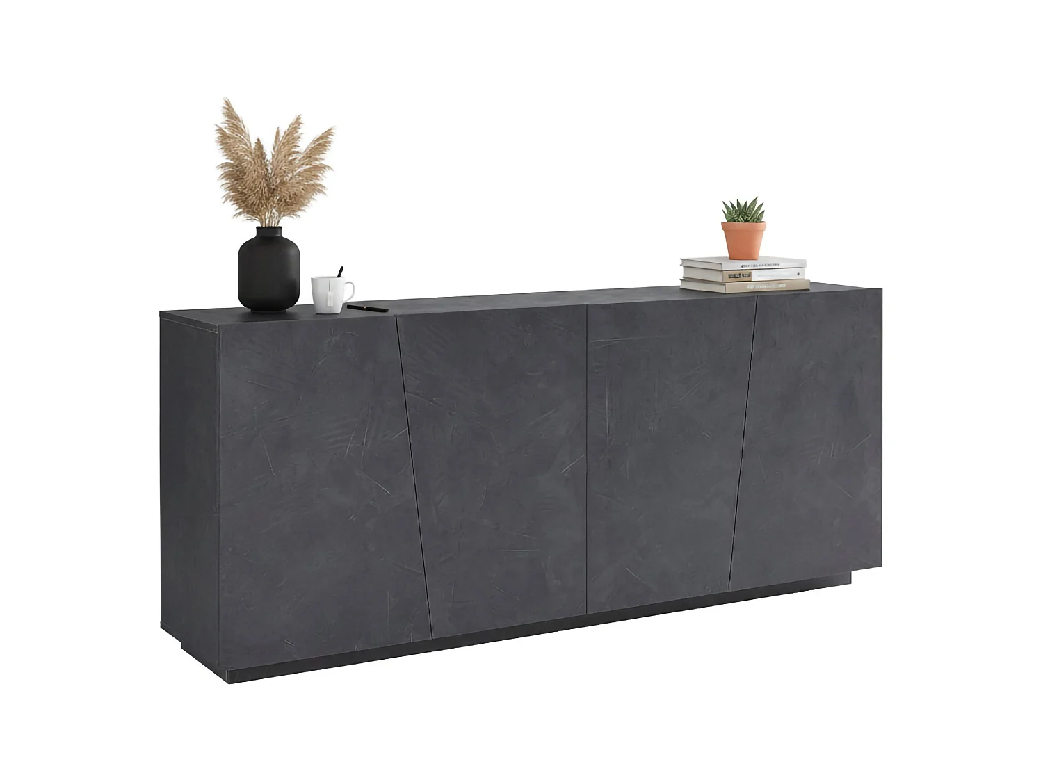 Buffet Oscar, Buffet de cuisine 4 portes, Buffet de salon, 100% Made in Italy, 200x43h86 cm, Ardoise