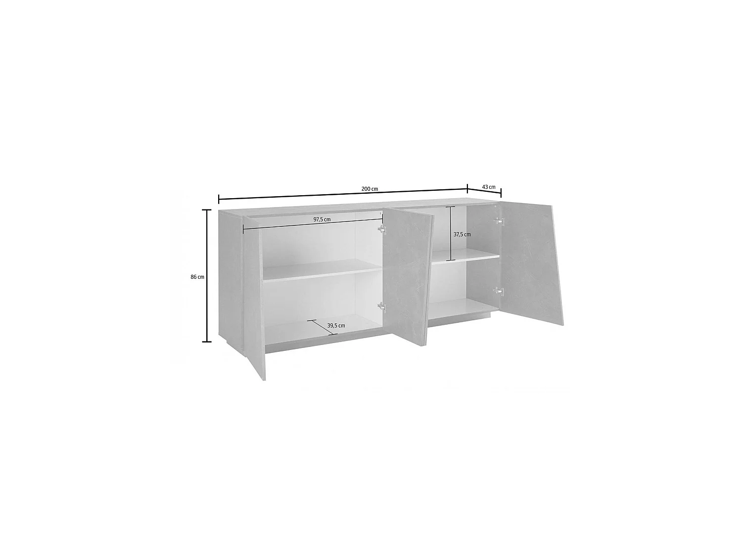 Buffet Oscar, Buffet de cuisine 4 portes, Buffet de salon, 100% Made in Italy, 200x43h86 cm, Ardoise