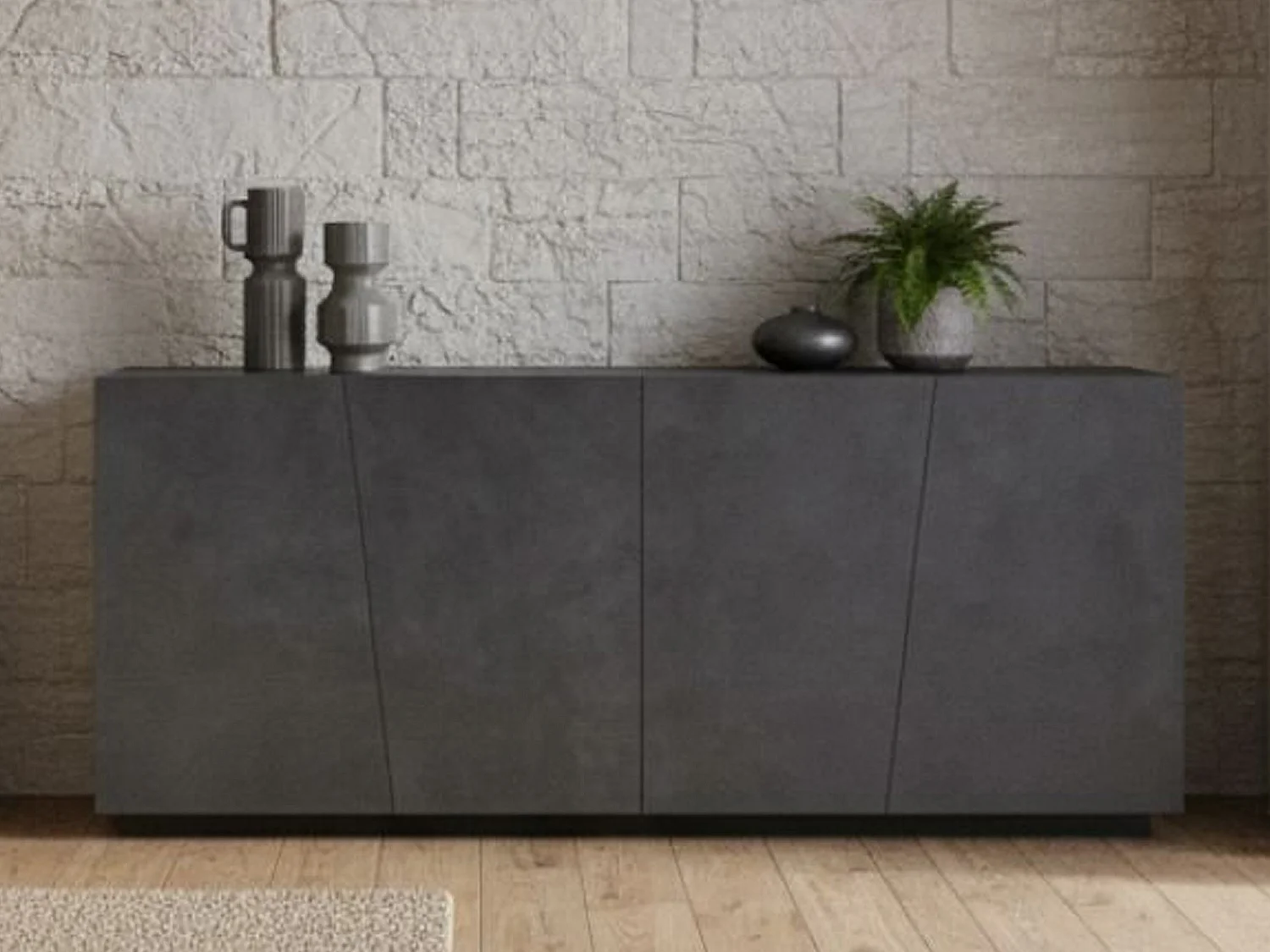 Buffet Oscar, Buffet de cuisine 4 portes, Buffet de salon, 100% Made in Italy, 200x43h86 cm, Ardoise