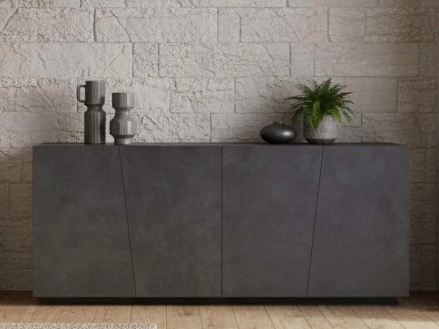 Buffet Oscar, Buffet de cuisine 4 portes, Buffet de salon, 100% Made in Italy, 200x43h86 cm, Ardoise