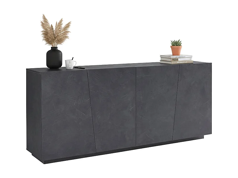 Credenza Oscar, Madia da cucina a 4 ante, Buffet da soggiorno, 100% Made in Italy, cm 200x43h86, Ardesia