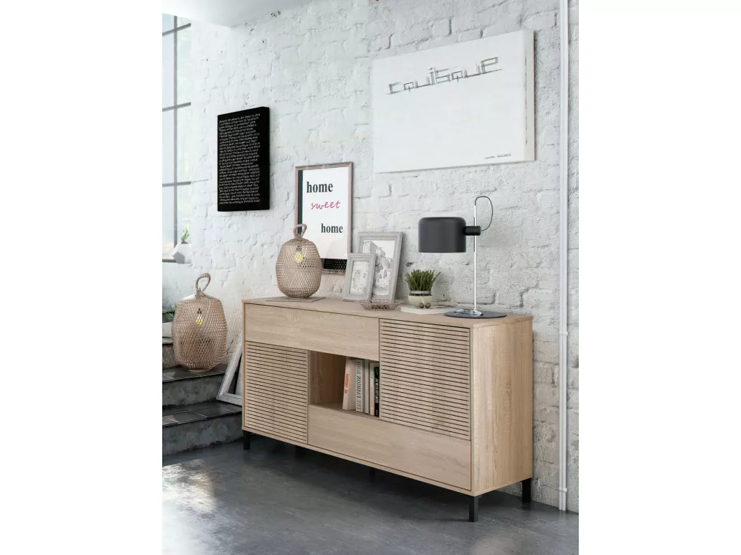 Kauf Unique Waco-Sideboard, Wohnzimmer-Buffet, TV-Schrank, Sideboard mit Füßen für Wohnzimmer, moderner Kleiderschrank mit 2 Türen, 151 x 41 x 80 cm, Eiche