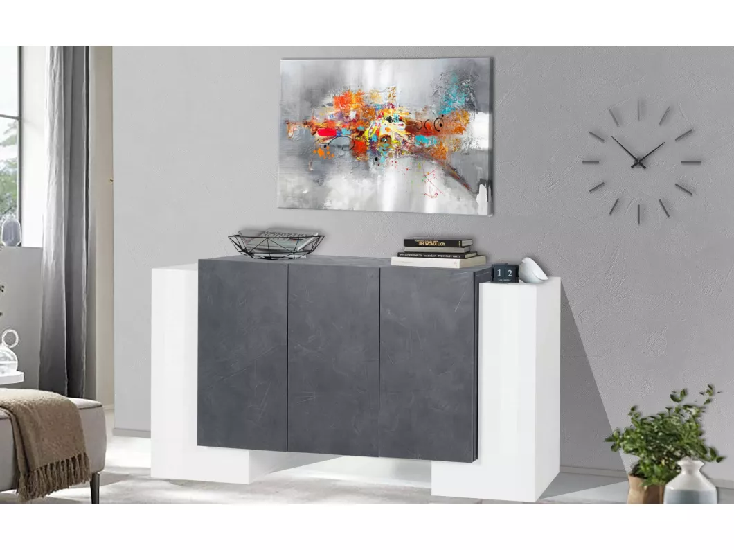 Kauf Unique Kommode Logan, 5-türiges Küchen-Sideboard, Wohnzimmer-Buffet, 100 % Made in Italy, 170 x 45 x 85 cm, glänzendes Weiß und Schiefer,