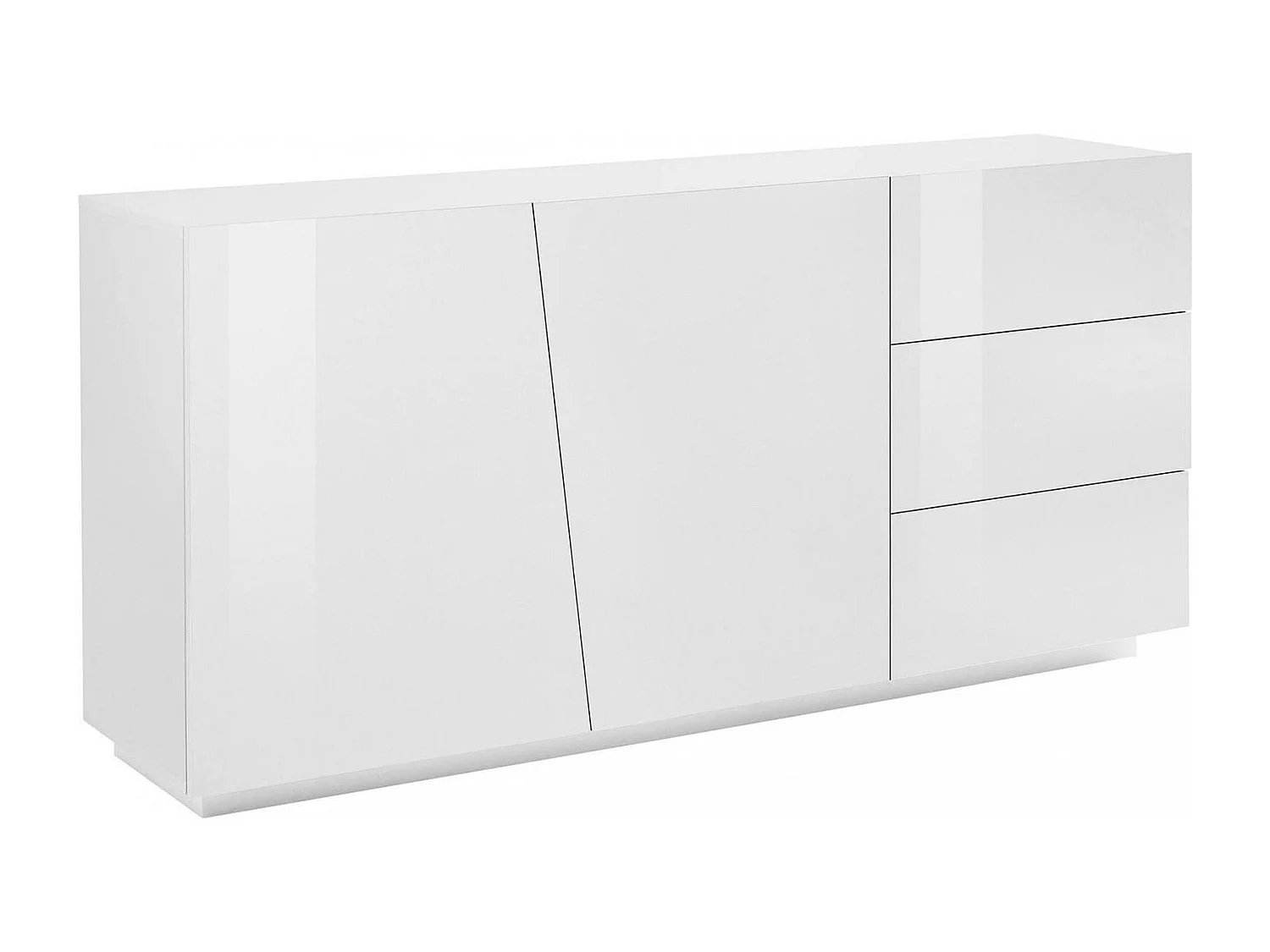 John dressoir, Keukendressoir met 2 deuren en 3 laden, Woonkamerbuffet, 100% Made in Italy, 180x43h86 cm, Glanzend wit