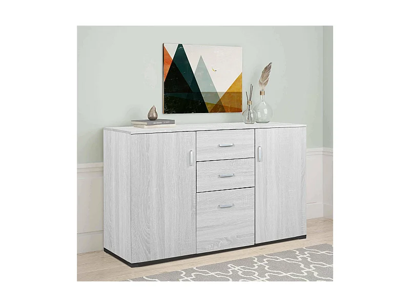 Placard Benidorm, Buffet de salon, Buffet de salon, Buffet moderne avec 3 portes et 2 tiroirs, 120x40h83 cm, Gris