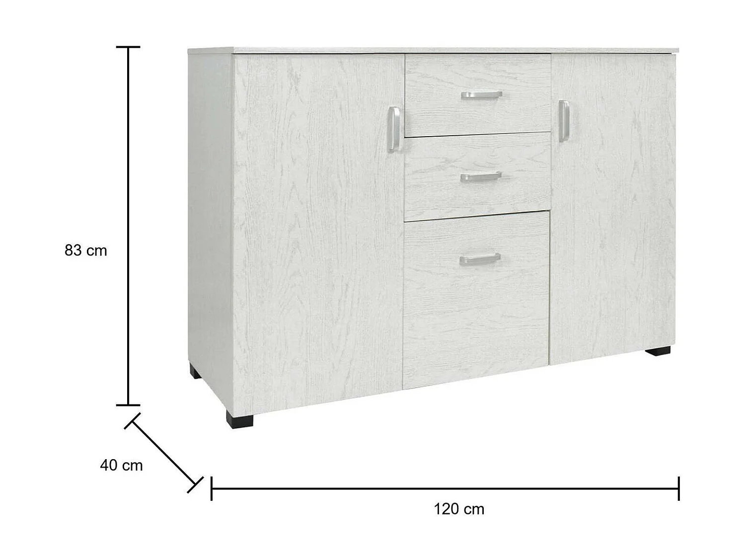 Benidorm dressoir, Woonkamerbuffet, Woonkamerdressoir, Modern dressoir met 3 deuren en 2 laden, 120x40h83 cm, Grijs
