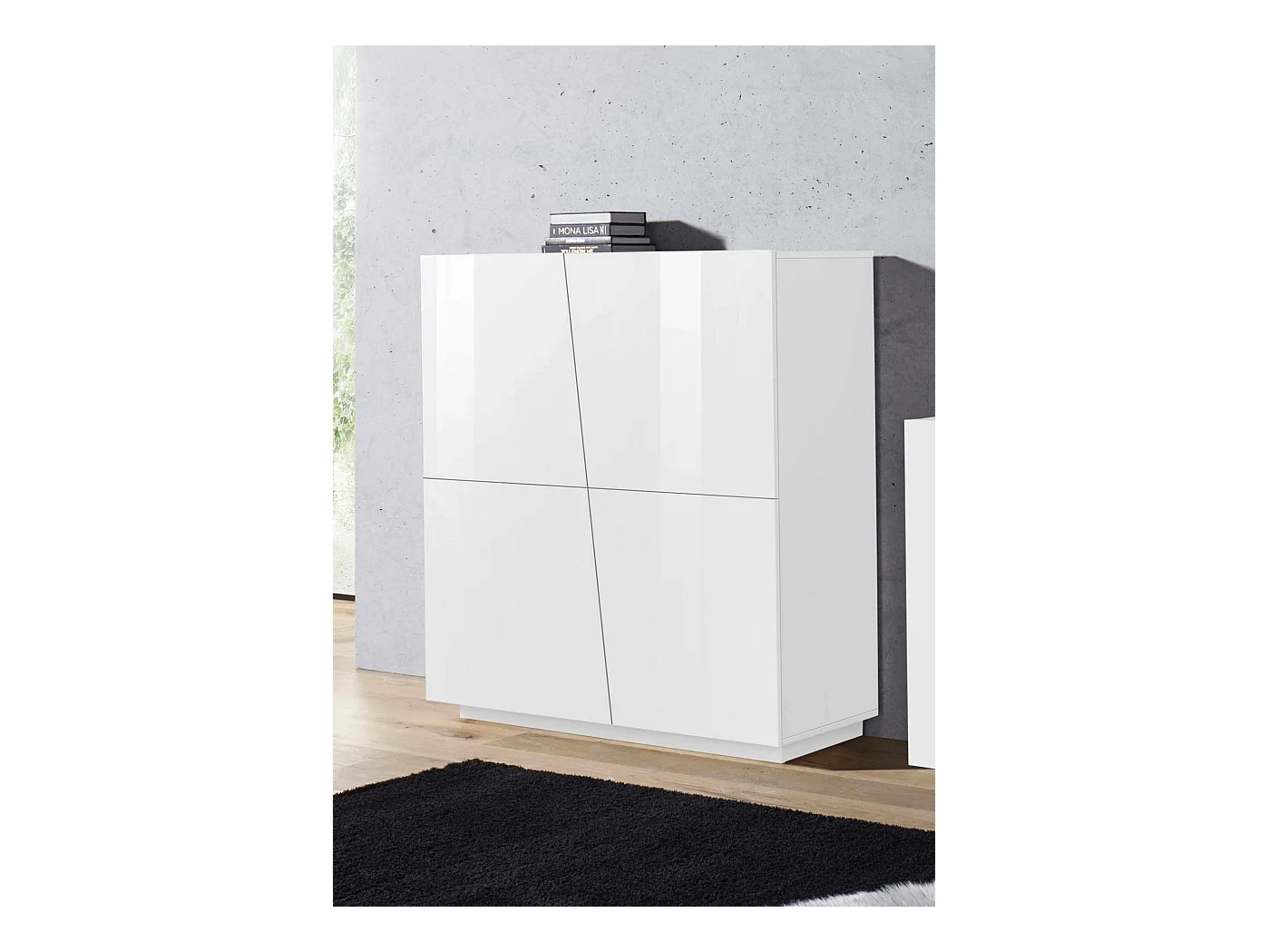 Buffet Pavel, Buffet de cuisine 4 portes, Buffet de salon, 100% Made in Italy, 120x43h126 cm, Blanc brillant